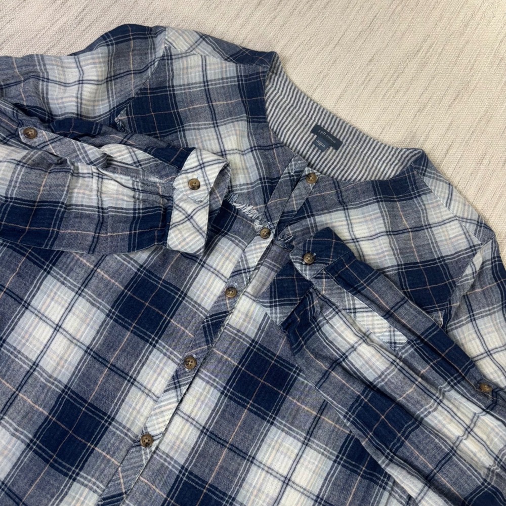 J. Jill Denim‎ Womens XL Blue Plaid Cotton Roll Tab Sleeve Tunic Blouse  Western - Picture 10 of 11